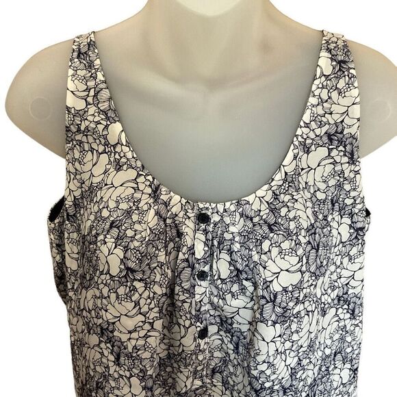 Loft Ann Taylor Blouse Tank Top Round Neck Blue White Lined 3 Button Front XS - Picture 3 of 12